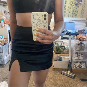 Side Slit Black Mini Skirt